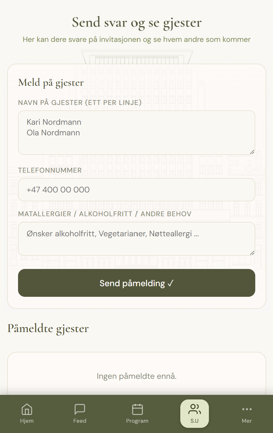 Svarskjema og gjesteoversikt