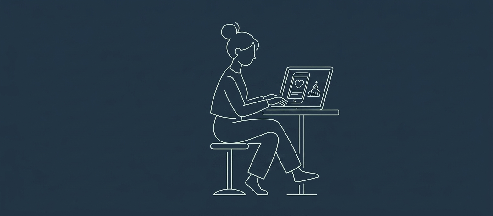 Illustrasjon av en designer som lager en bryllupsapp